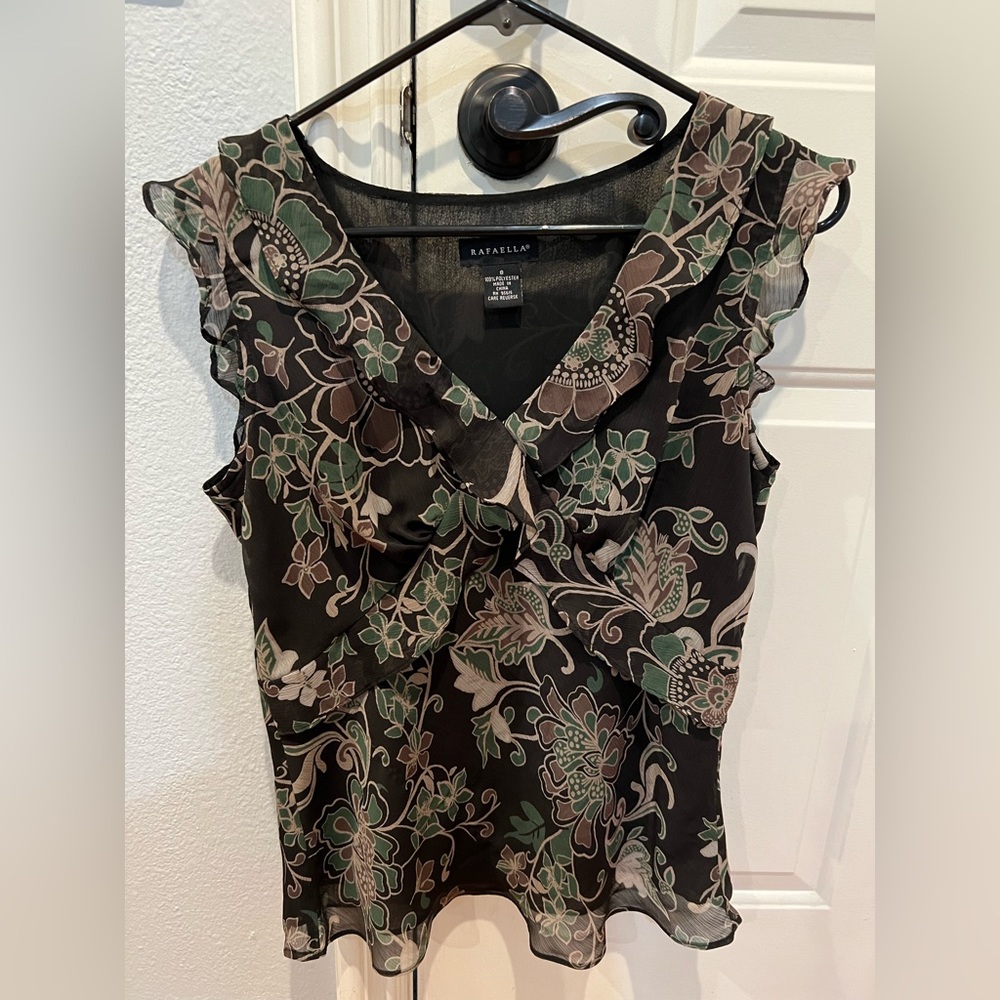 Rafaella Top Floral Leaf Print Mesh Sleeveless Tank  - Size 8